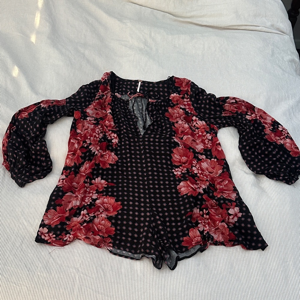 FP Movement by Free People Black and Red Floral Blouse
